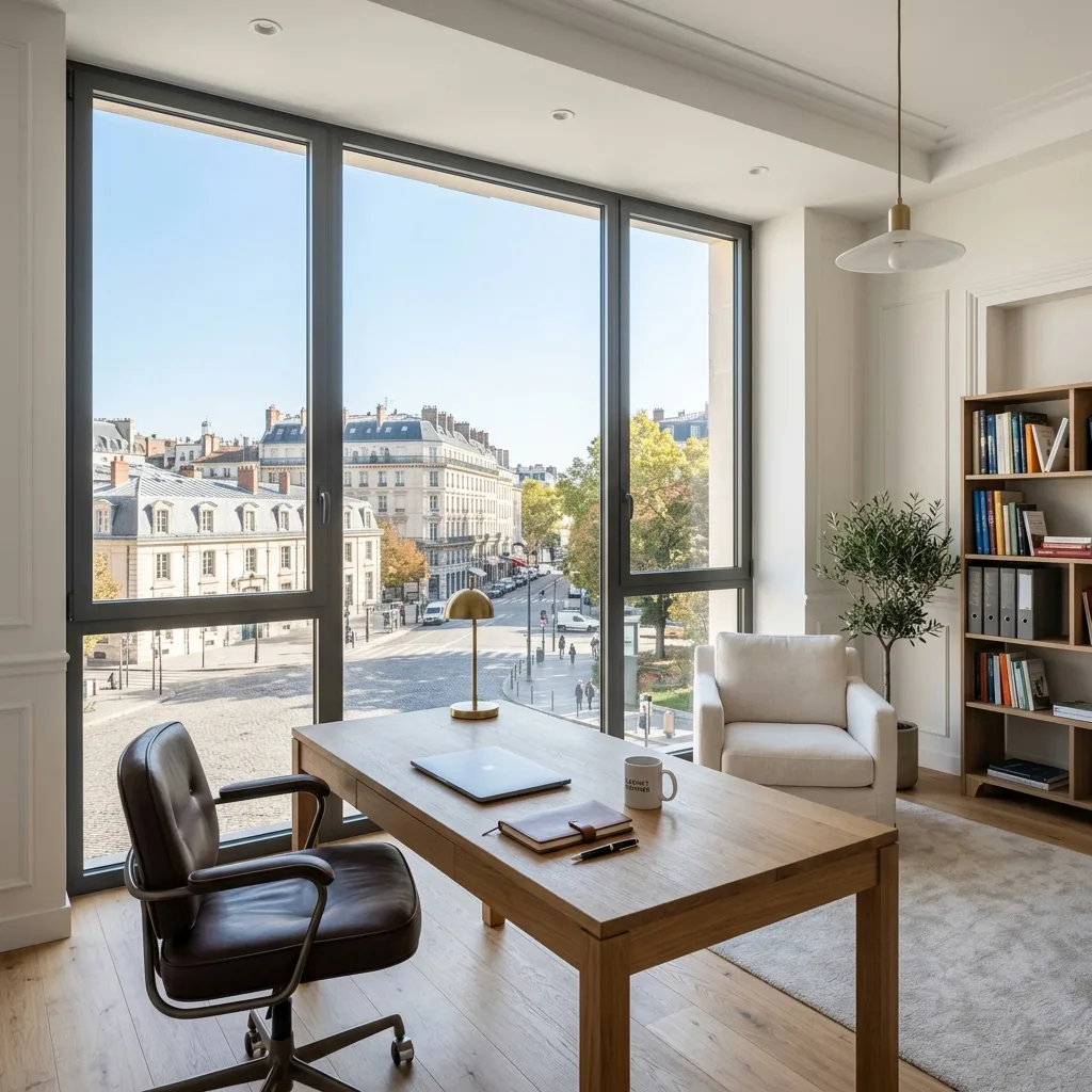 Illustration de plusieurs rendus de vitrage en environnement de bureau